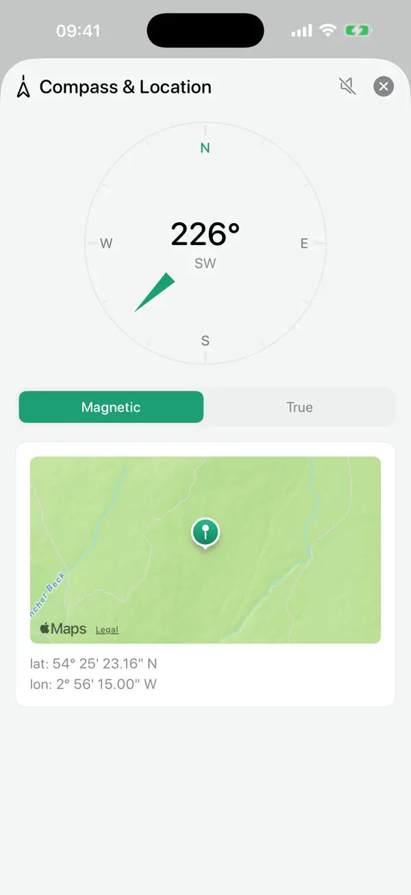Gauges compass heading with your location on a map