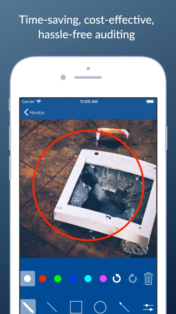 A photo of damage circled in red with Snag List’s annotation tools
